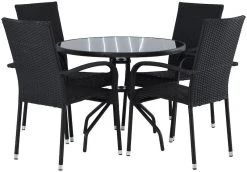 Veke Cafe-Puro Pyöreä 4-hengen Ruokailuryhmä Musta