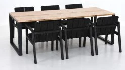 Veke Honka-Kalho 6-hengen Ruokailuryhmä Antiikkipetsattu-musta/musta