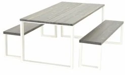 Veke Honka 6-hengen Ruokailuryhmä Harmaa/valkoinen Metallijaloilla -4Living Store Veke Honka ruokailuryhma 6 hengen harmaa valkoinen metallijaloilla 3 1